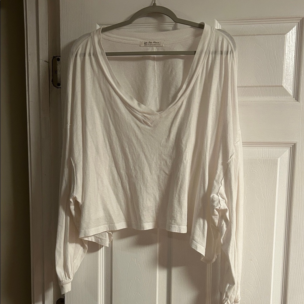 Free People White V-Neck Top